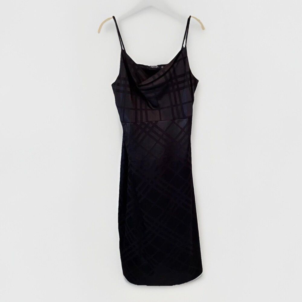 NWT Nasty Gal Collection 10 Satin Bias Slip Dress Black Midi Grunge